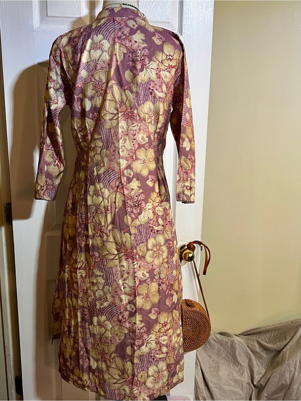 Ethnic Wms Cotton Muslin Floral Lilac Boho Sequin Wrap Side‎ Slits Midi Kaftan L - Picture 8 of 14